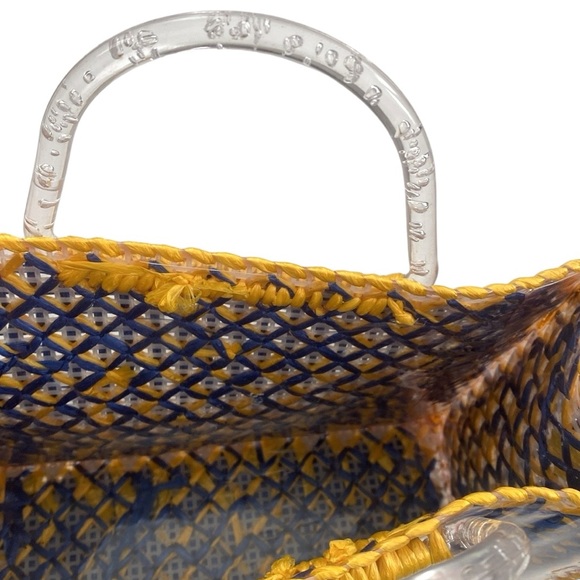 Mini Woven Lucite Handle Yellow Blue Tote - Picture 6 of 8